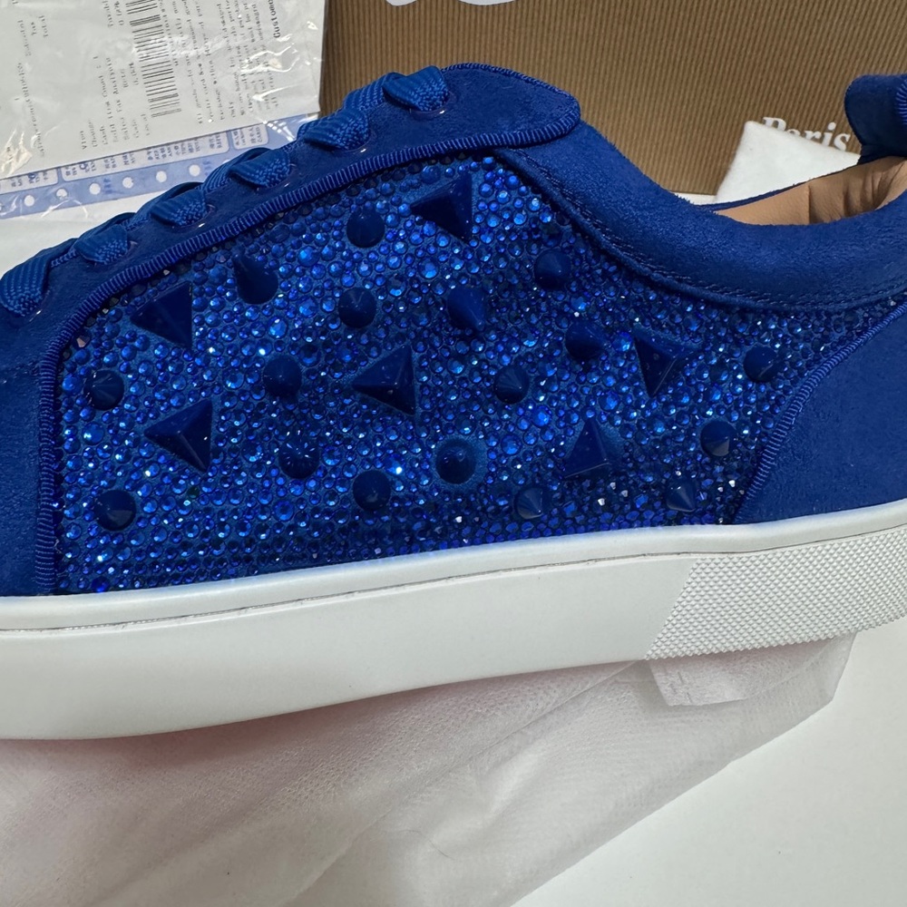 Christian Louboutin Royal Blue Embellished Sneakers - Picture 3 of 5
